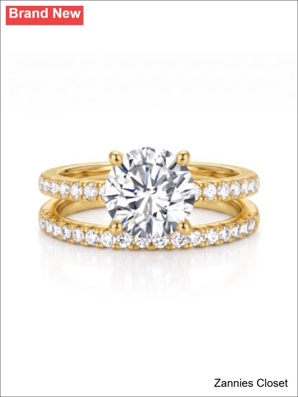 💍 2CT Round Cut CZ Engagement Ring Set 14K Gold Plated Wedding Band